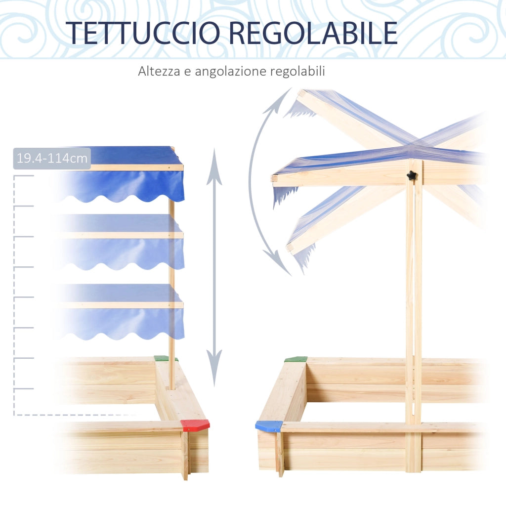 Sabbiera con Tettuccio Parasole Regolabile e Panca ¨C zephmum ¨C Legno