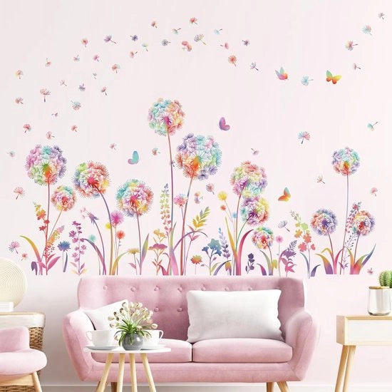Decal per Parete con Fiori di Papavero Colorati, Fiori in Volata, Decorazione per Camera da Bambina, Decorazione per Giardino, Decorazione per Sala da Pranzo