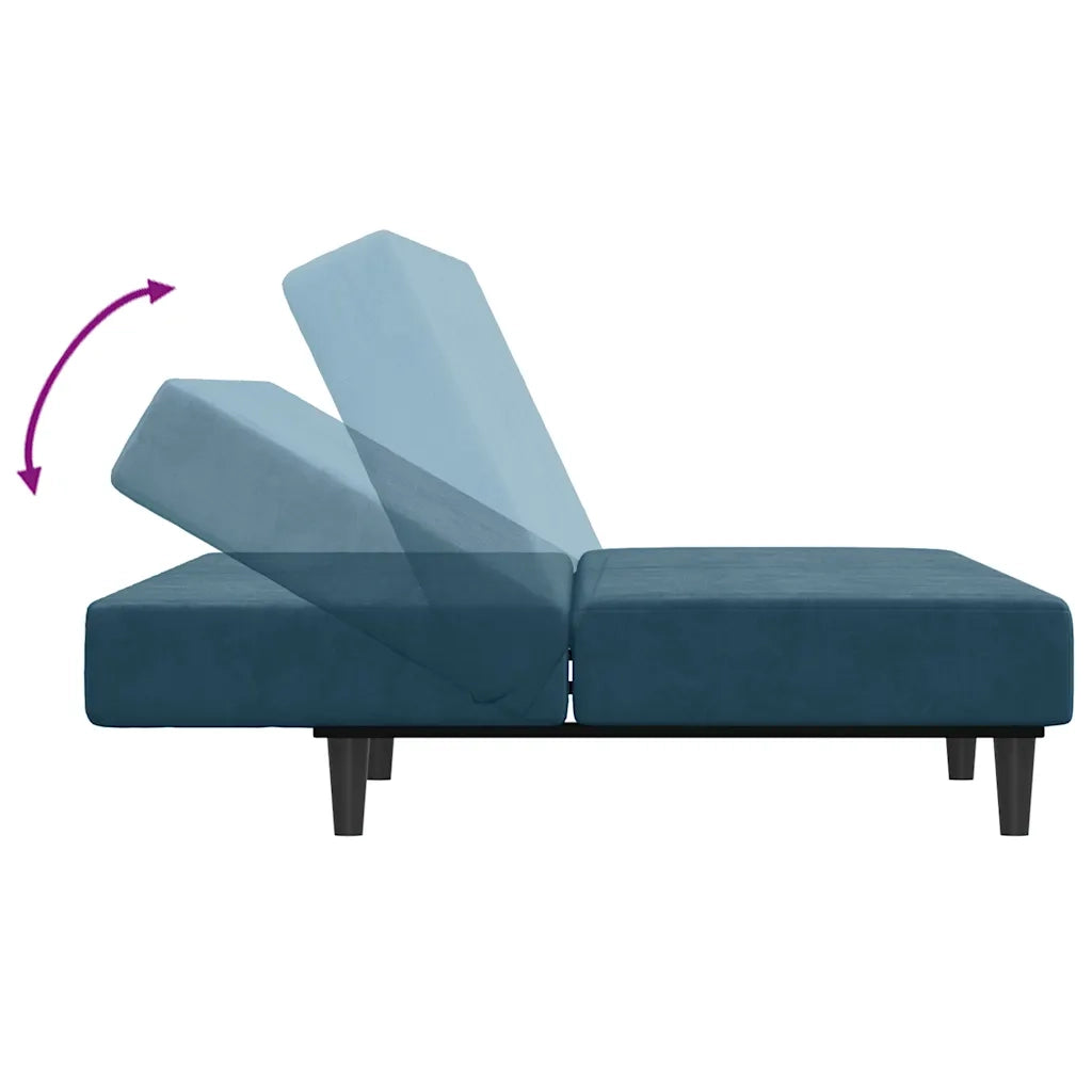 Divano Letto 2 Posti con Poggiapiedi-Sofa Letto 2 Posti-Daybed Blu in Velluto