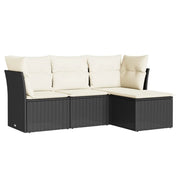 Set Divani da Giardino 4 pz | Set Salotto da Giardino con Cuscini Nero in Polyrattan