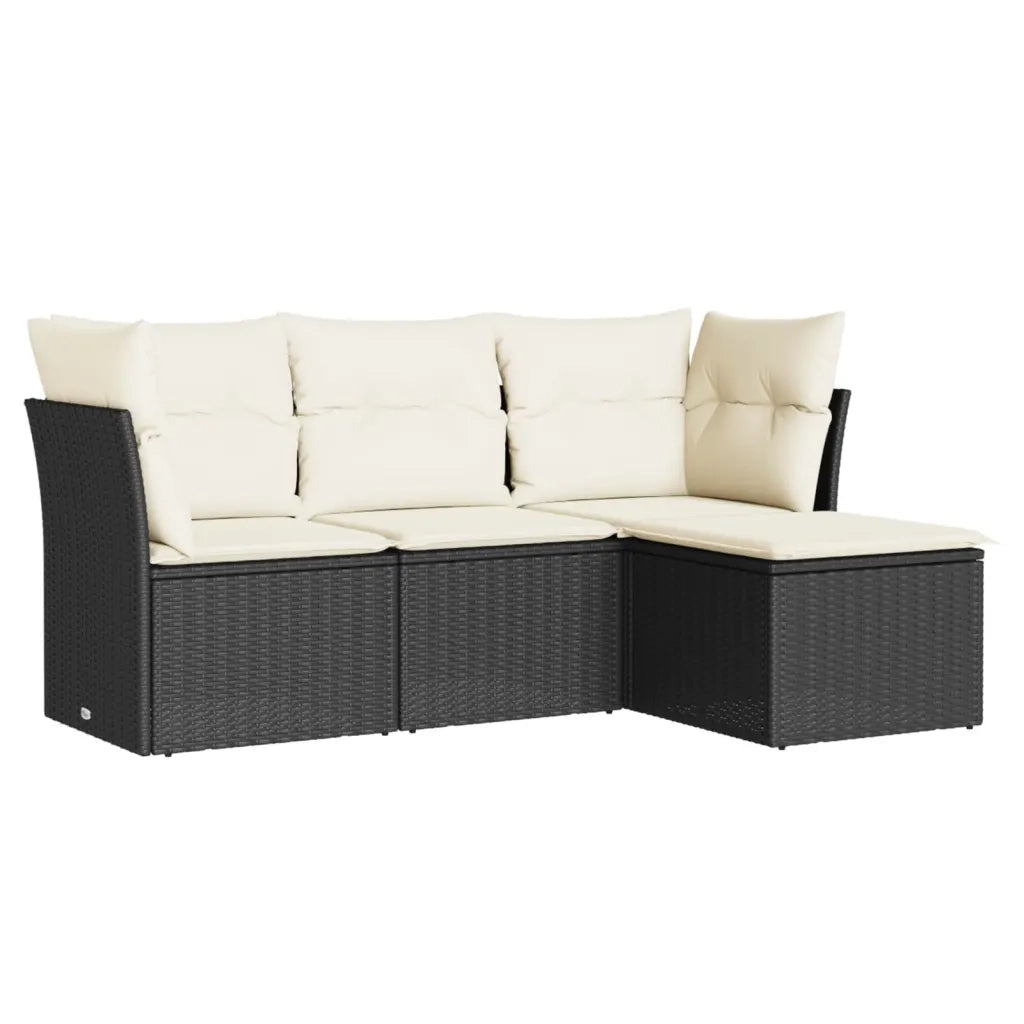 Set Divani da Giardino 4 pz | Set Salotto da Giardino con Cuscini Nero in Polyrattan
