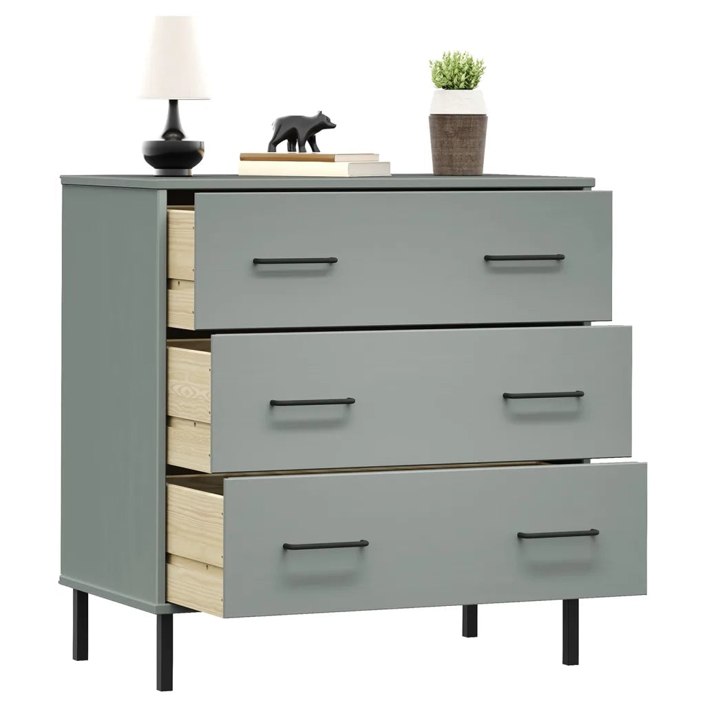 Credenza con 3 Cassetti-Buffet-Armadio da cucina Grigio 77x40x79,5cm Legno Massello OSLO