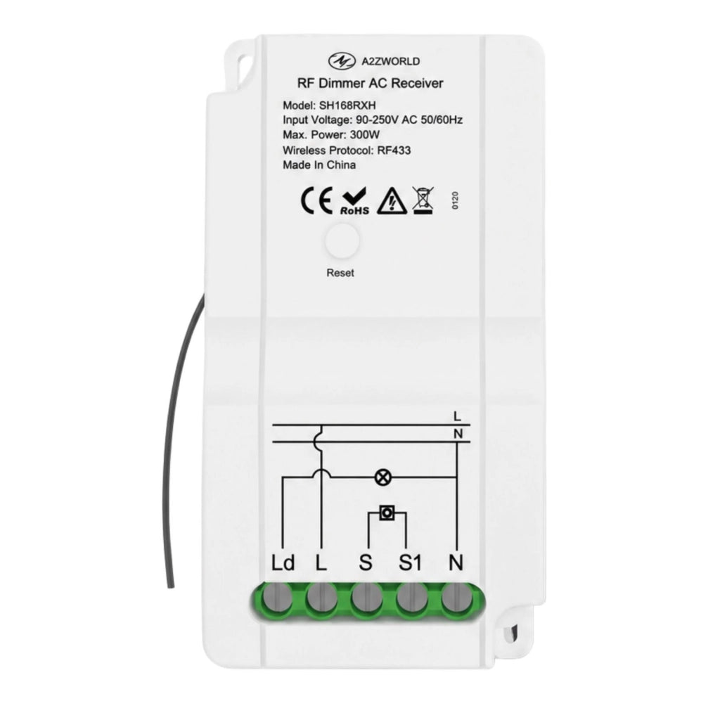 Ricevitore RF AC Led Dimmer Senza Fili Taglio di Fase 220V 300W Ingresso Radio Frequenza e Pulsante NO