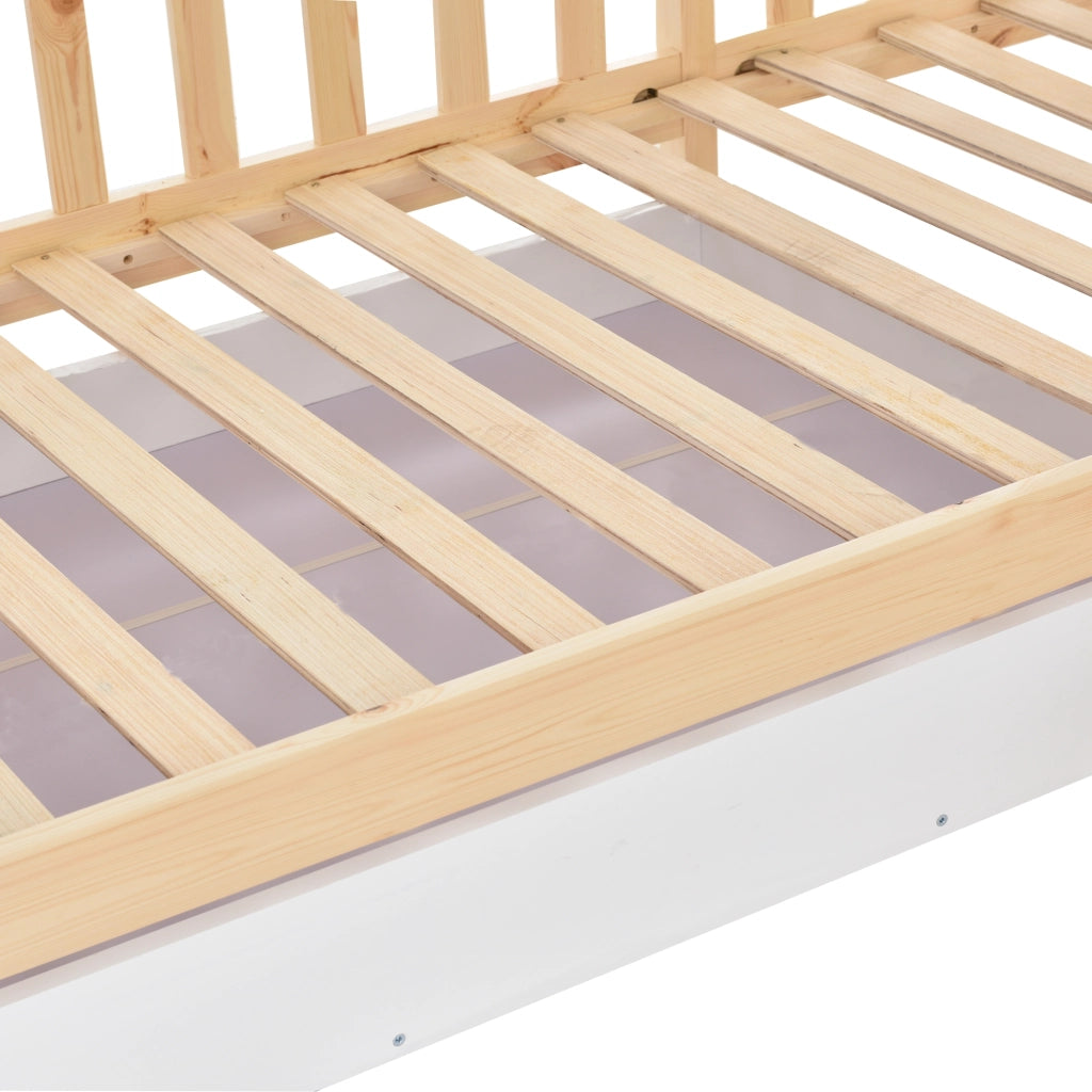 Letto Casetta 90x200 cm e 140x70 cm - Cassetto e Mensole - in Legno Massello Naturale