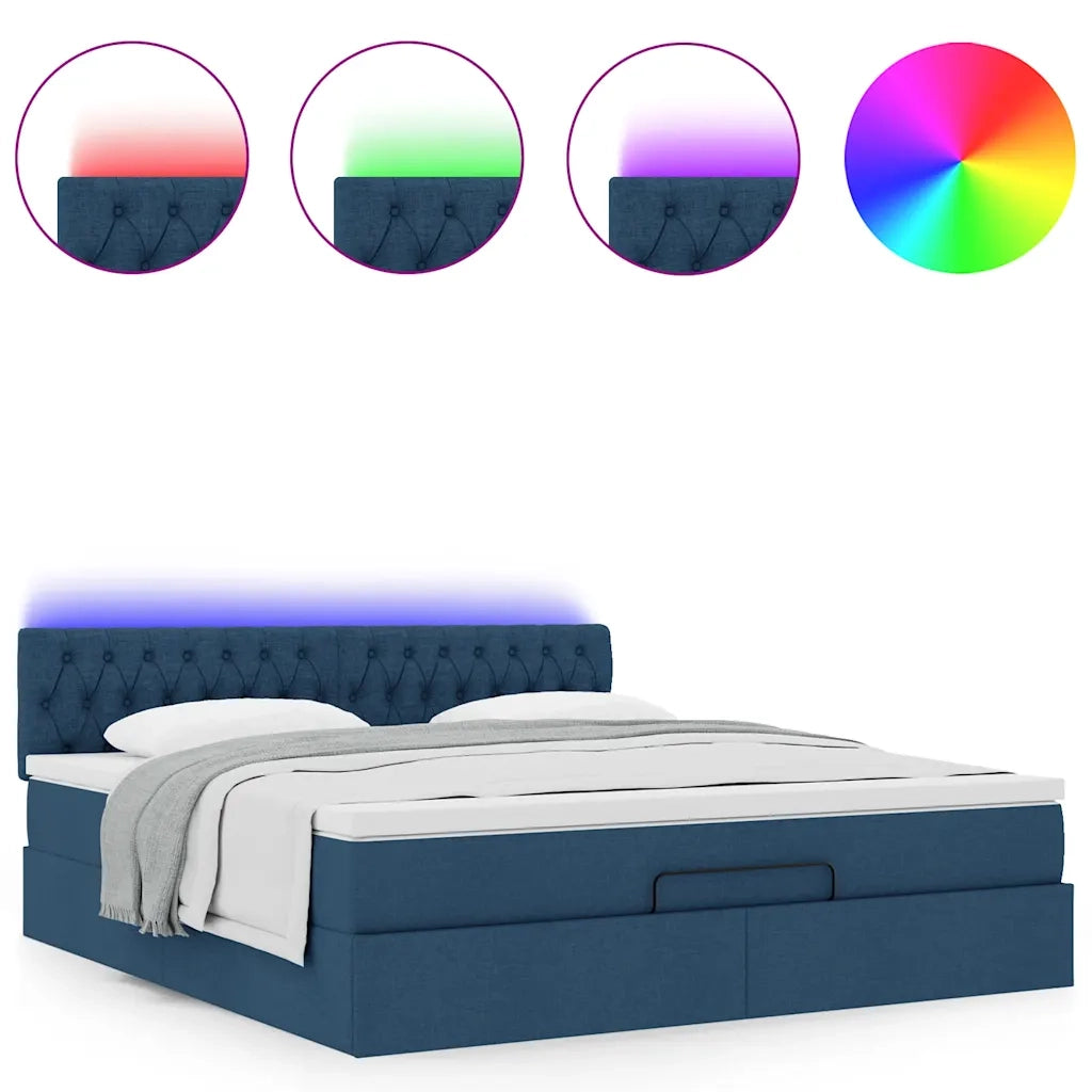 Struttura Letto Pouf con Materasso Blu 160x200 cm in Tessuto 3312408