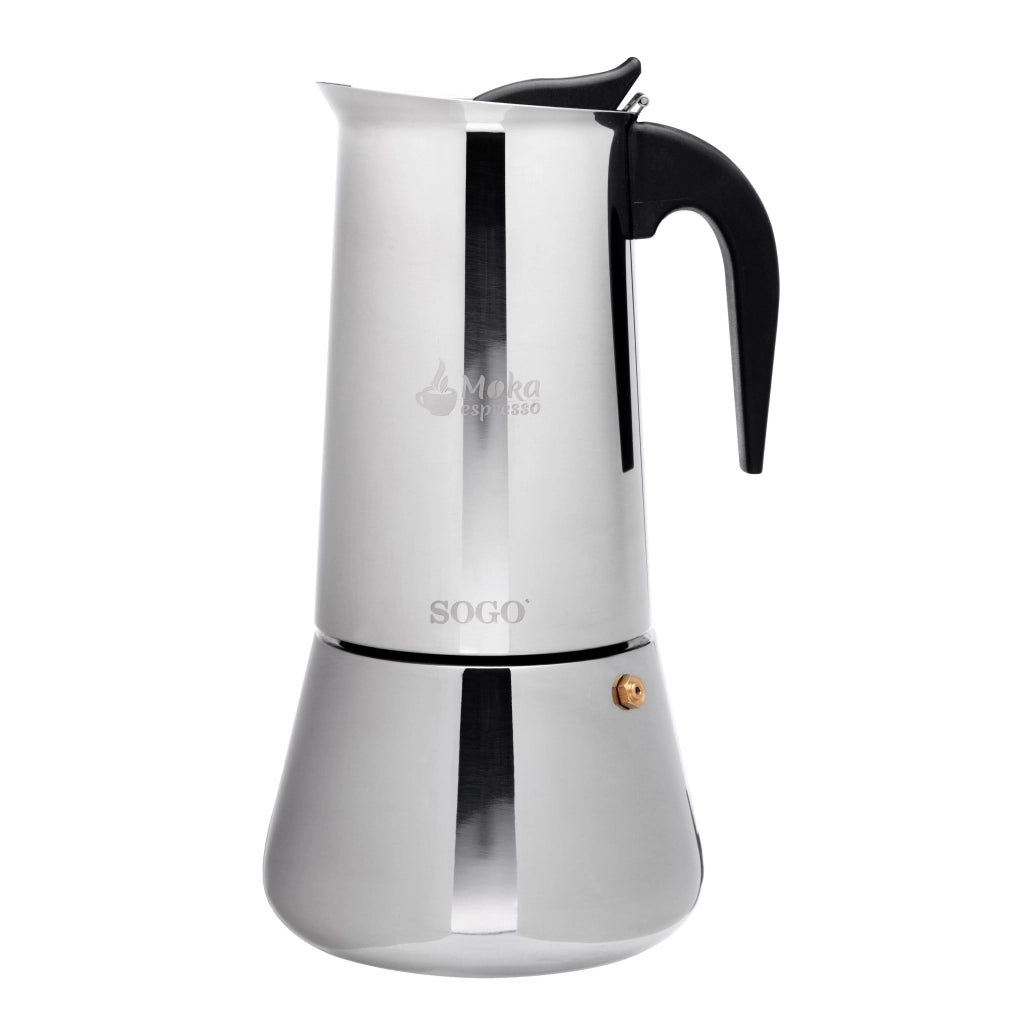 Caffettiera moka 12 tazze in acciaio inox per induzione gas e vetroceramica, manico ergonomico per espresso - Sogo