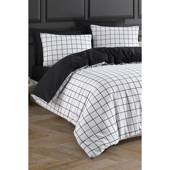 Completo letto - 1 copripiumino 220 x 240 cm + 2 federe 60 x 60 cm - 65% cotone, 35% poliestere - Bianco