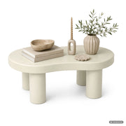 Tavolino da salotto ovale MATCHA 85 cm crema con quattro gambe cilindriche