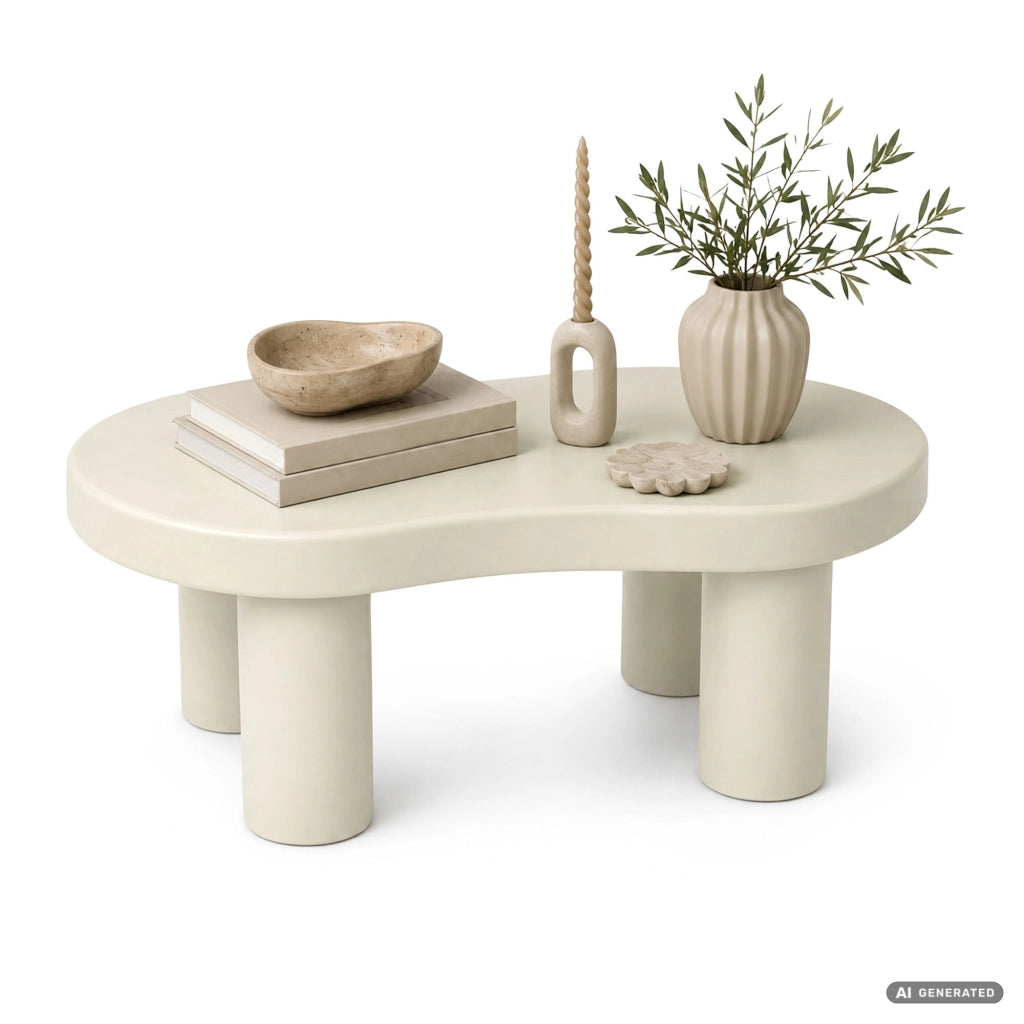 Tavolino da salotto ovale MATCHA 85 cm crema con quattro gambe cilindriche