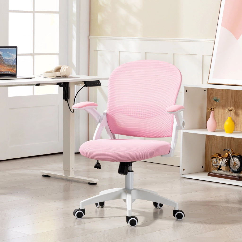 Sedia da Ufficio Ergonomica e Regolabile con Schienale a Rete e Seduta Imbottita, 65.5x61.5x88-97.5 cm, Rosa
