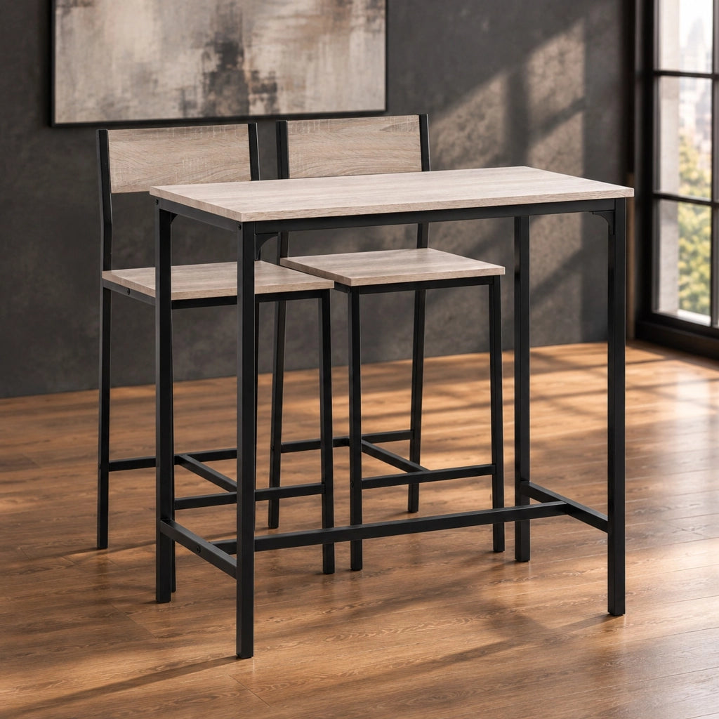 Set tavolo bar con 2 sgabelli in MDF naturale