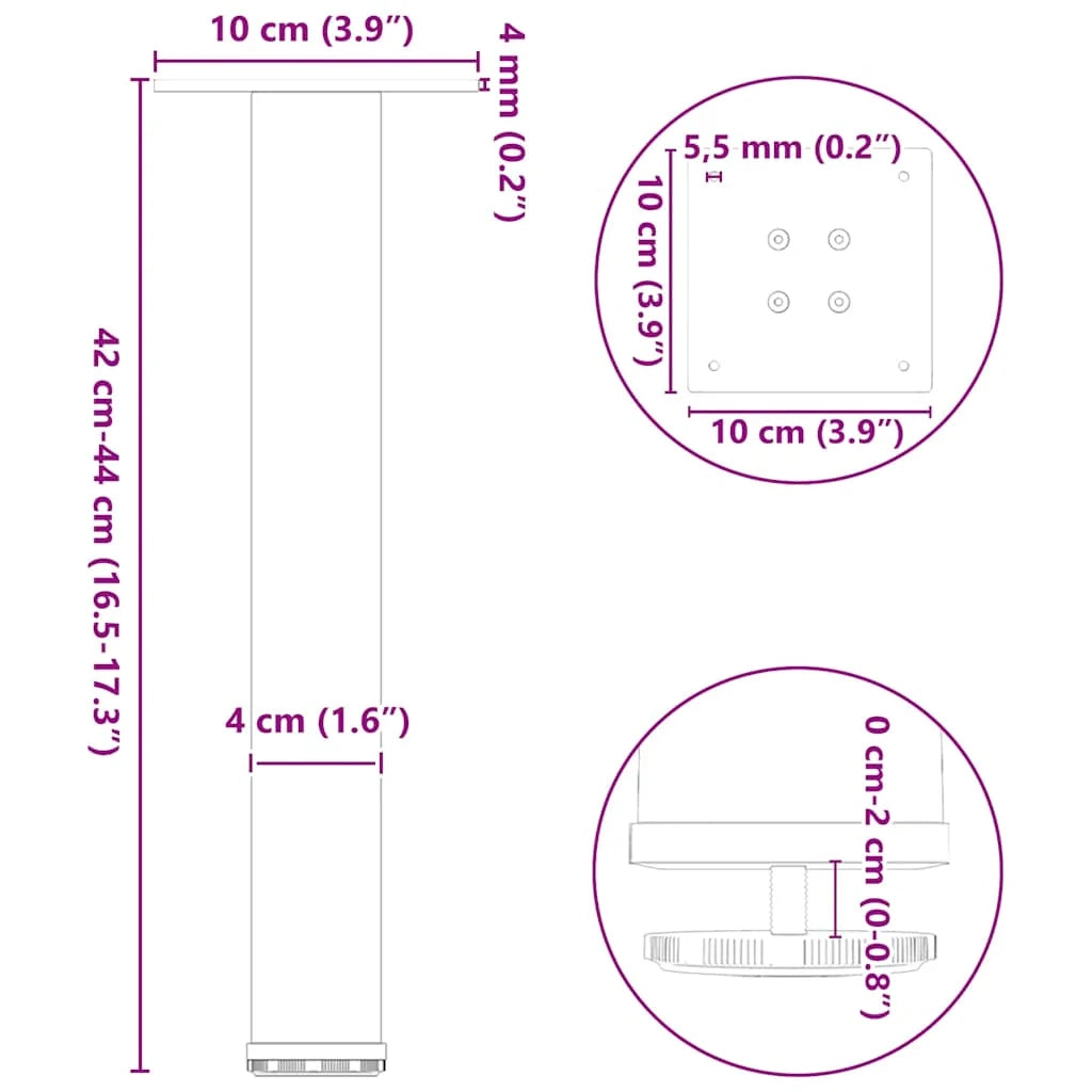 Set di 4 gambe regolabili per tavolino da caffè 42-44 cm in acciaio verniciato a polvere naturale 02_0056752
