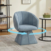 Poltrona girevole 360° in ciniglia blu con schienale alto e braccioli