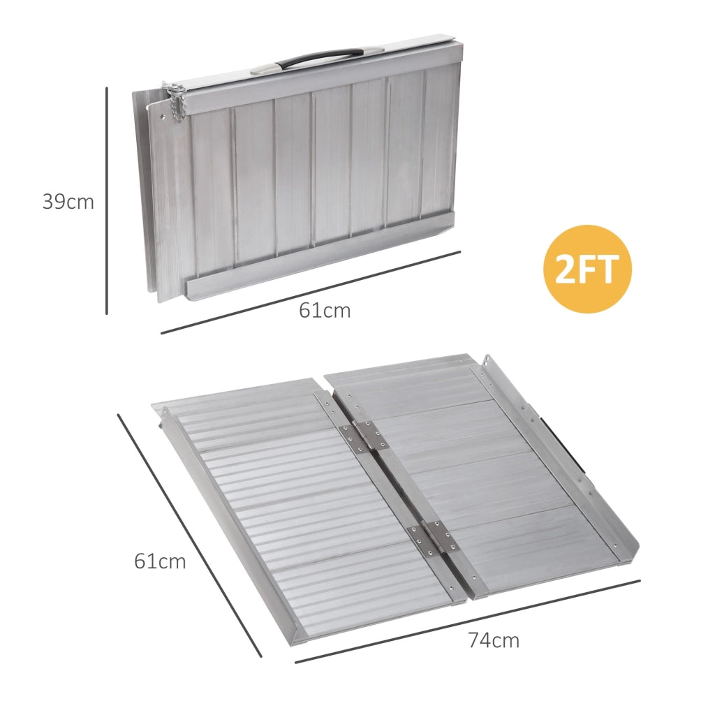 Rampa per Sedia a Rotelle Pieghevole 61x74x5 cm in Alluminio con Bordi Esterni Argento