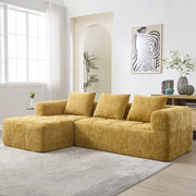 OKWISH Divano ad Angolo 3 Posti, Modulare con Chaise Longue e Tasche Laterali, Ciniglia, Giallo, 250 × 158 × 60 cm