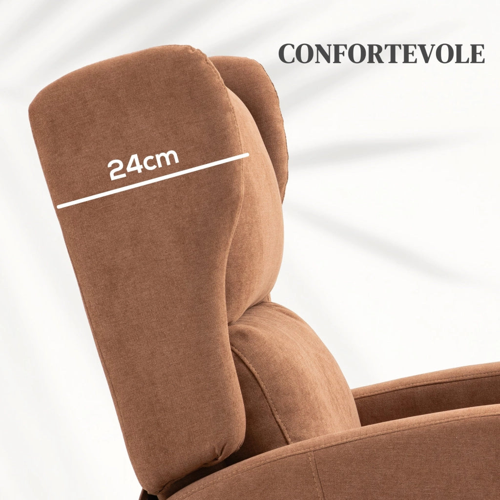 Poltrona Alzapersona Schienale Reclinabile a 160° 76x96x109 cm in Velluto Marrone Scuro