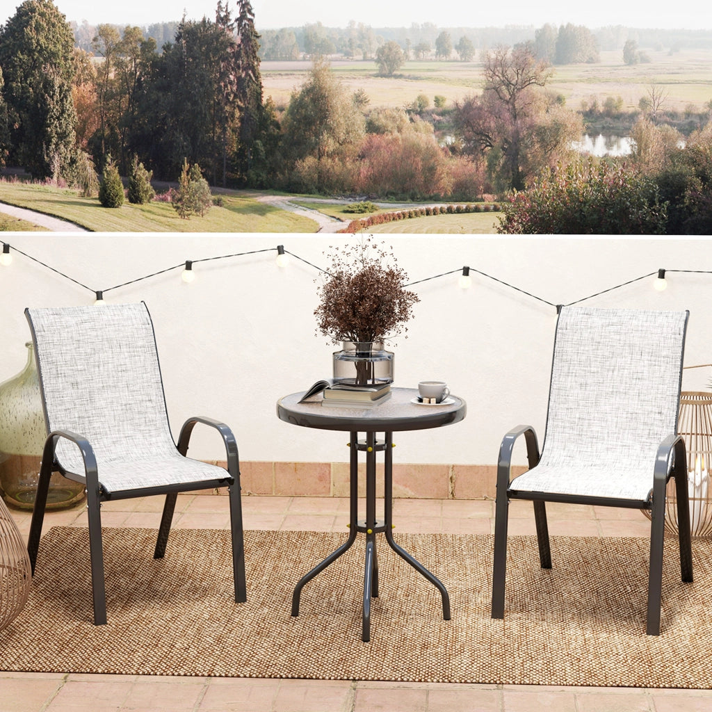 Set da Giardino 3 Pezzi con 2 Sedie e Tavolino Rotondo ¨C zephmum ¨C Grigio Acciaio ?60x71 cm