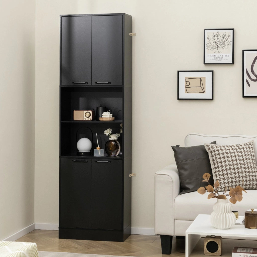 Armadio dispensa da cucina con porte e ripiani cerniere di sicurezza e dispositivi anti-caduta-BuffetArmadio alto 190cm Nero