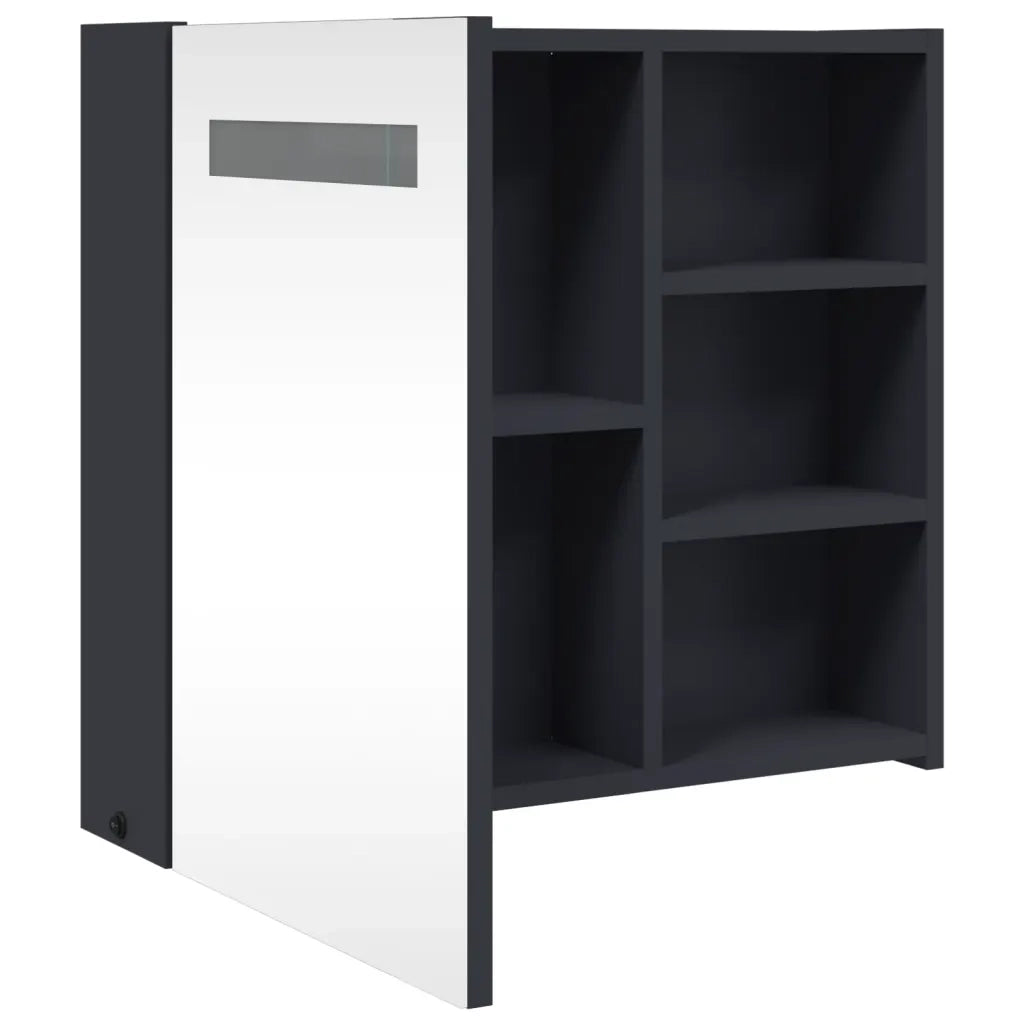 Mobiletto a specchio da bagno a parete dal design elegante 60 x 13 x 52 cm con illuminazione a LED finitura in legno grigio 02_0047270
