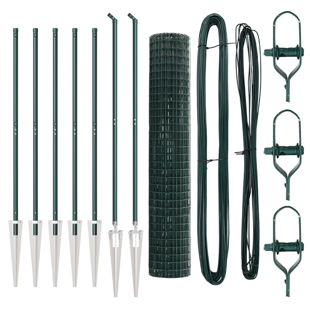 Recinzione Euro con 7 Paletti 1.5x10 m Acciaio Galvanizzato Verde