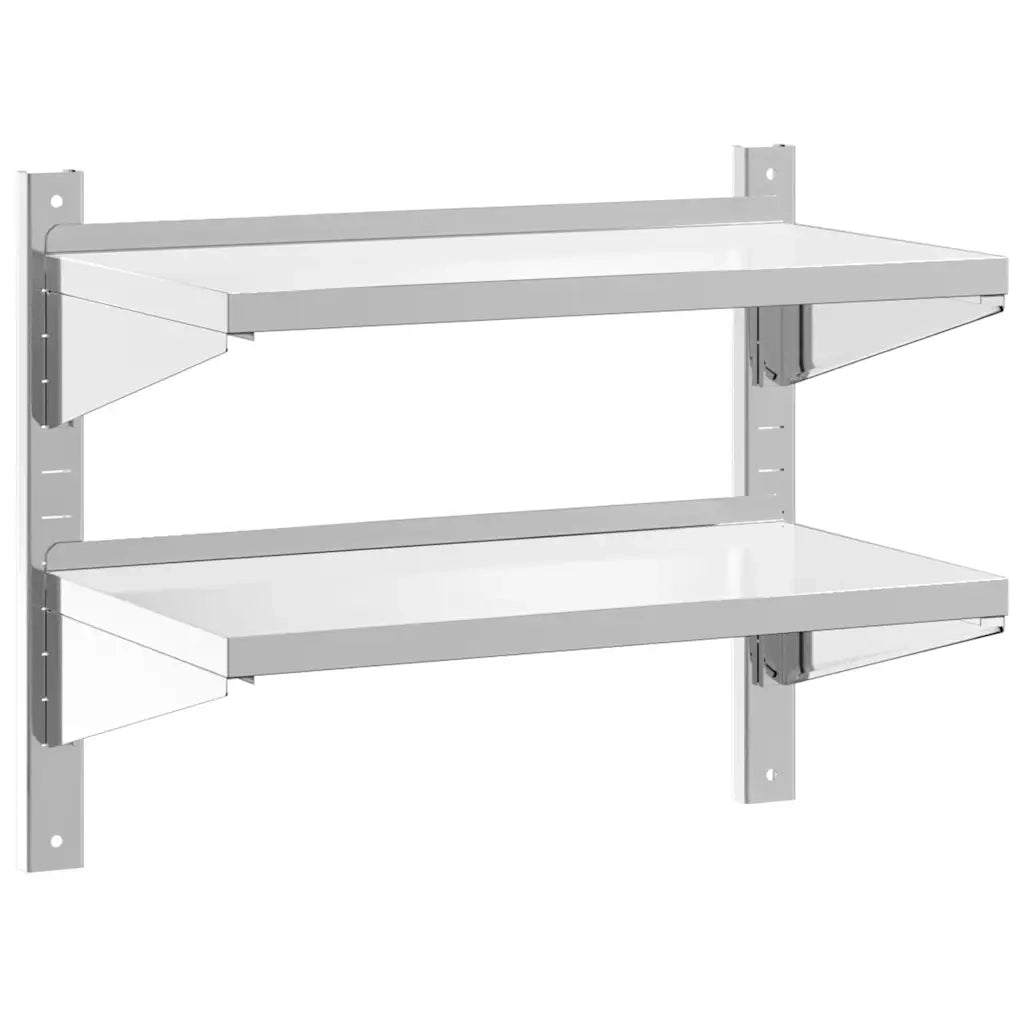Mensola Muro 2 Ripiani 75x40x60cm Argento Acciaio Inossidabile 30312