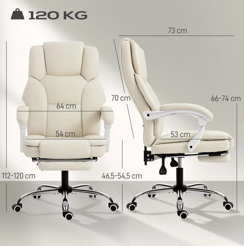 Poltrona da ufficio reclinabile beige con poggiapiedi