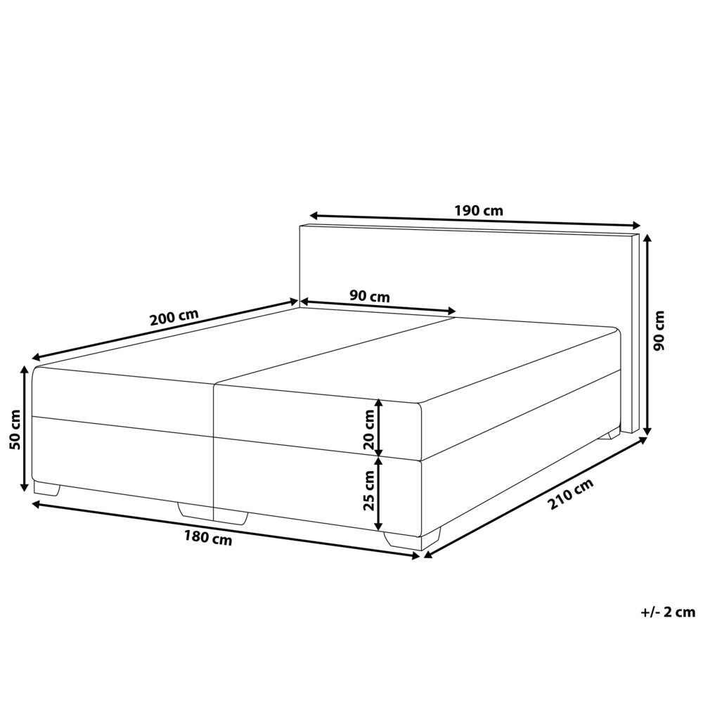 Letto Boxspring in Tessuto Nero con Materasso a Molle 180 x 200 cm