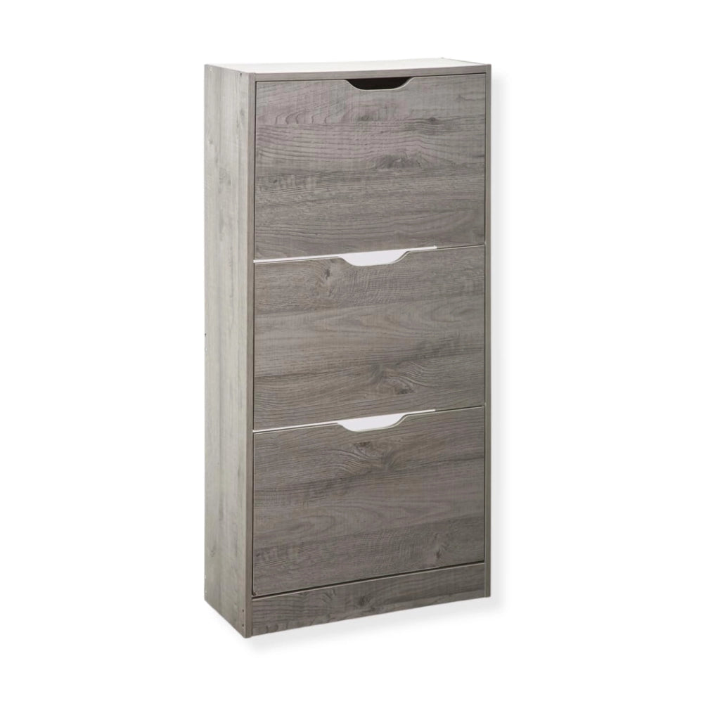 Scarpiera Salvaspazio Slim Ingresso Legno Slim 3 Ripiani Dimensioni Compatte 60 x 119 x 23,3 Ante Moderno MDF Compatta Doppia Profondità Salone Camera a Scomparsa Colore: Grigio