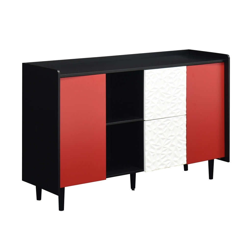 Credenza con 2 cassetti e vano aperto in MDF nero e rosso per sala da pranzo soggiorno e studio 120 × 40 × 80 cm