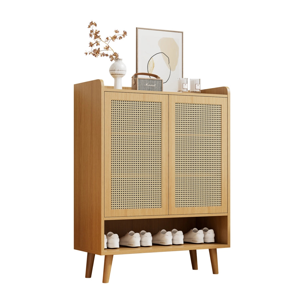 OKWISH Scarpiera 2 Ante e 5 Ripiani, Apertura a Pressione, per Ingresso, 80 x 35 x 105 cm, Rovere Chiaro