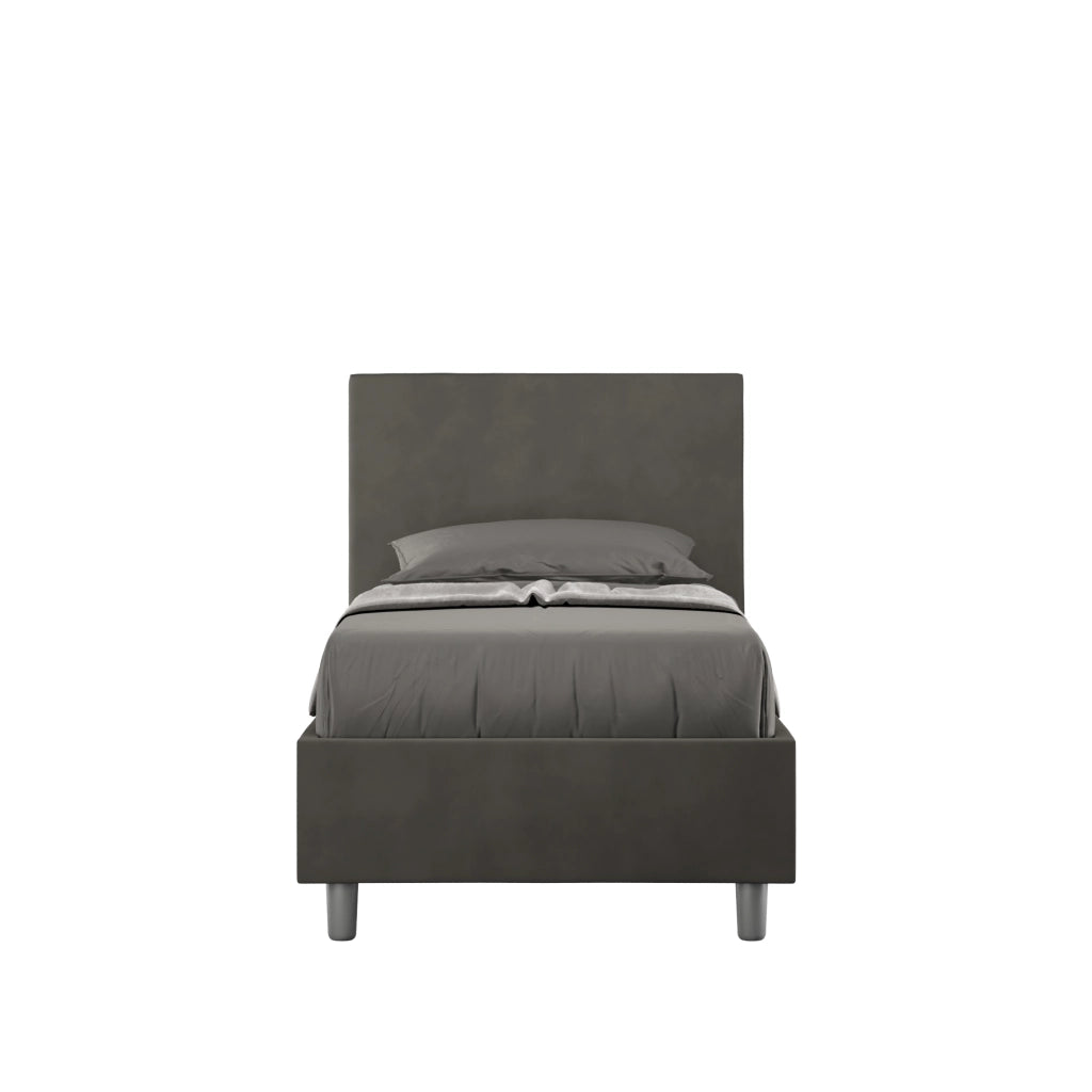 BS COM Letto singolo con rete imbottito 90x200 microfibra grigio