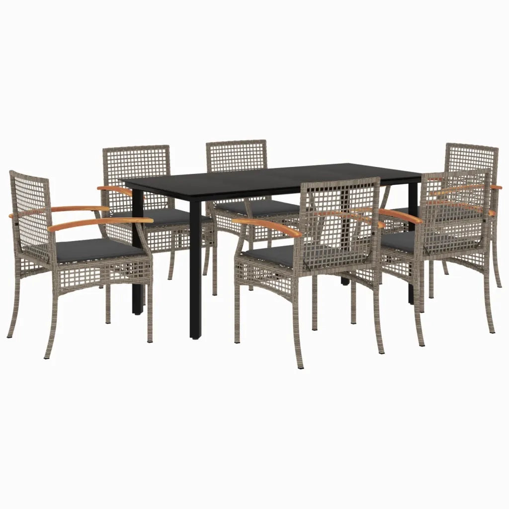 Set da Pranzo da Giardino 7 pz con Cuscini in Polyrattan Grigio