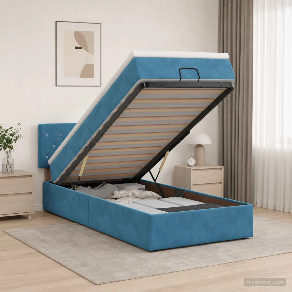 Letto ottomano con materasso Blu Scuro 100 x 200 cm Velluto 3456469