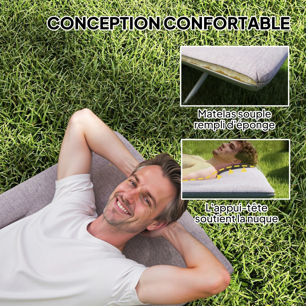 Letto da campeggio pieghevole con materasso e sedia a sdraio ¨C zephmum ¨C 185x65x37 cm grigio