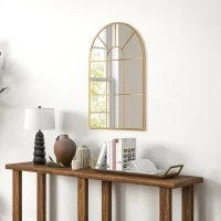 Specchio da Parete ad Arco in Vetro e Metallo Oro dallo Stile Moderno, 91x2x60 cm
