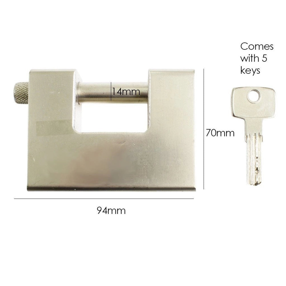 Trade Shop - Lucchetto In Acciaio Temprato Corazzato Antiscasso Catenaccio Per Cancello 94mm -