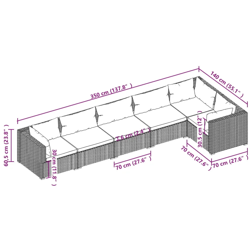 Set Divani da Giardino 6 pz con Cuscini in Polyrattan Nero cod mxl 35102