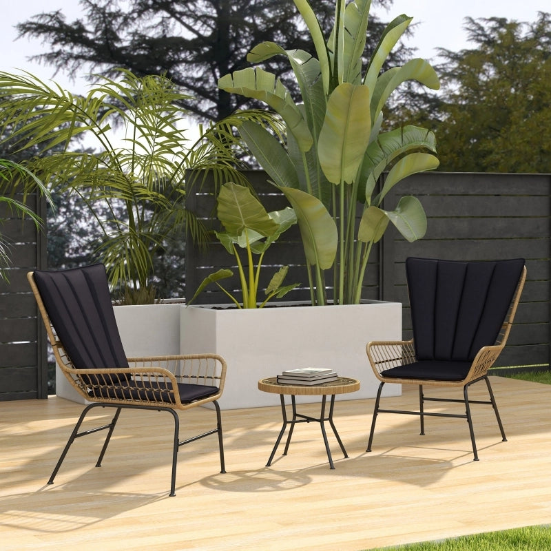 Set Salotto da Giardino in Rattan 3 Pezzi con 2 Sedie, Tavolino e Cuscini ¨C MINIMAL ¨C Vetro