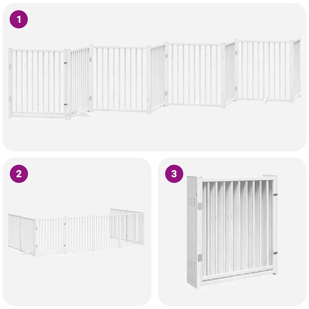 vidaXL Cancello Cani Porta Pieghevole Bianco 12 Pannelli 640 cm Pioppo