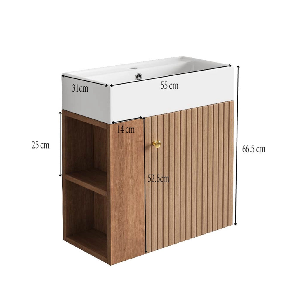Mobile bagno con lavabo 69x52x32 cm; in MDF marrone; con anta a chiusura ammortizzata