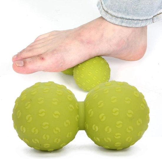 Doppia palla di massaggio per yoga e pindamassaggio - rilassamento muscolare e terapia dei punti di attivazione (verde).