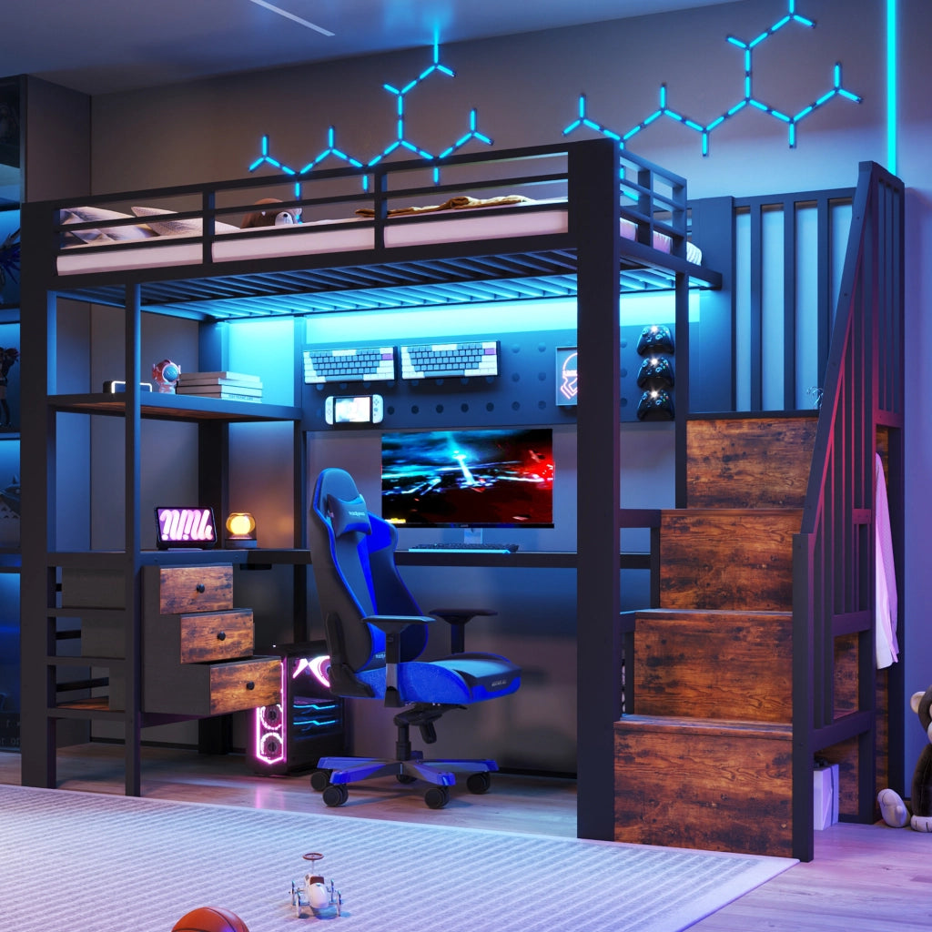 LETTO a soppalco 90x200 cm in metallo e MDF nero con scrivania