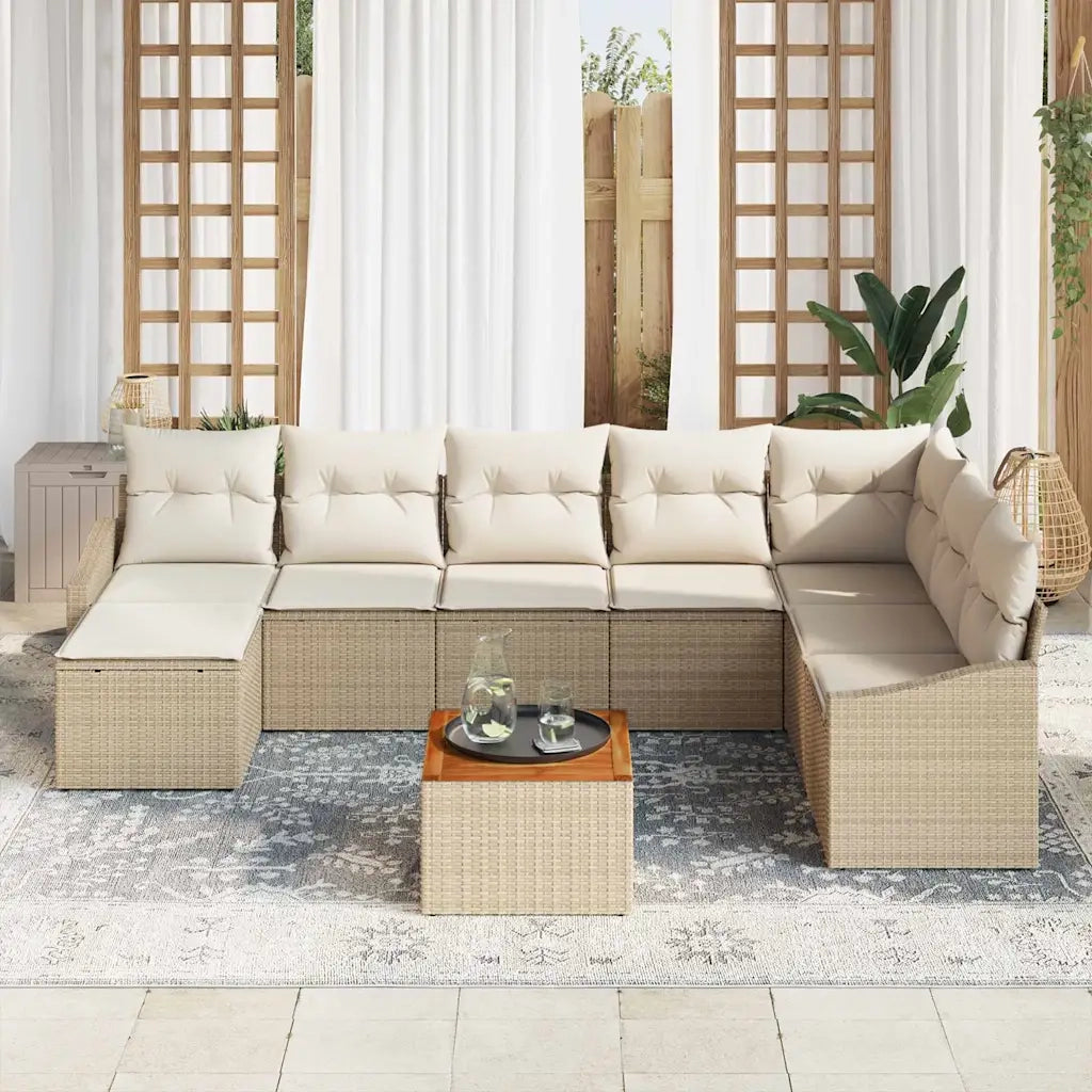 Set Divano da Giardino con cuscino 9 pcs Beige polyrattan 3347869