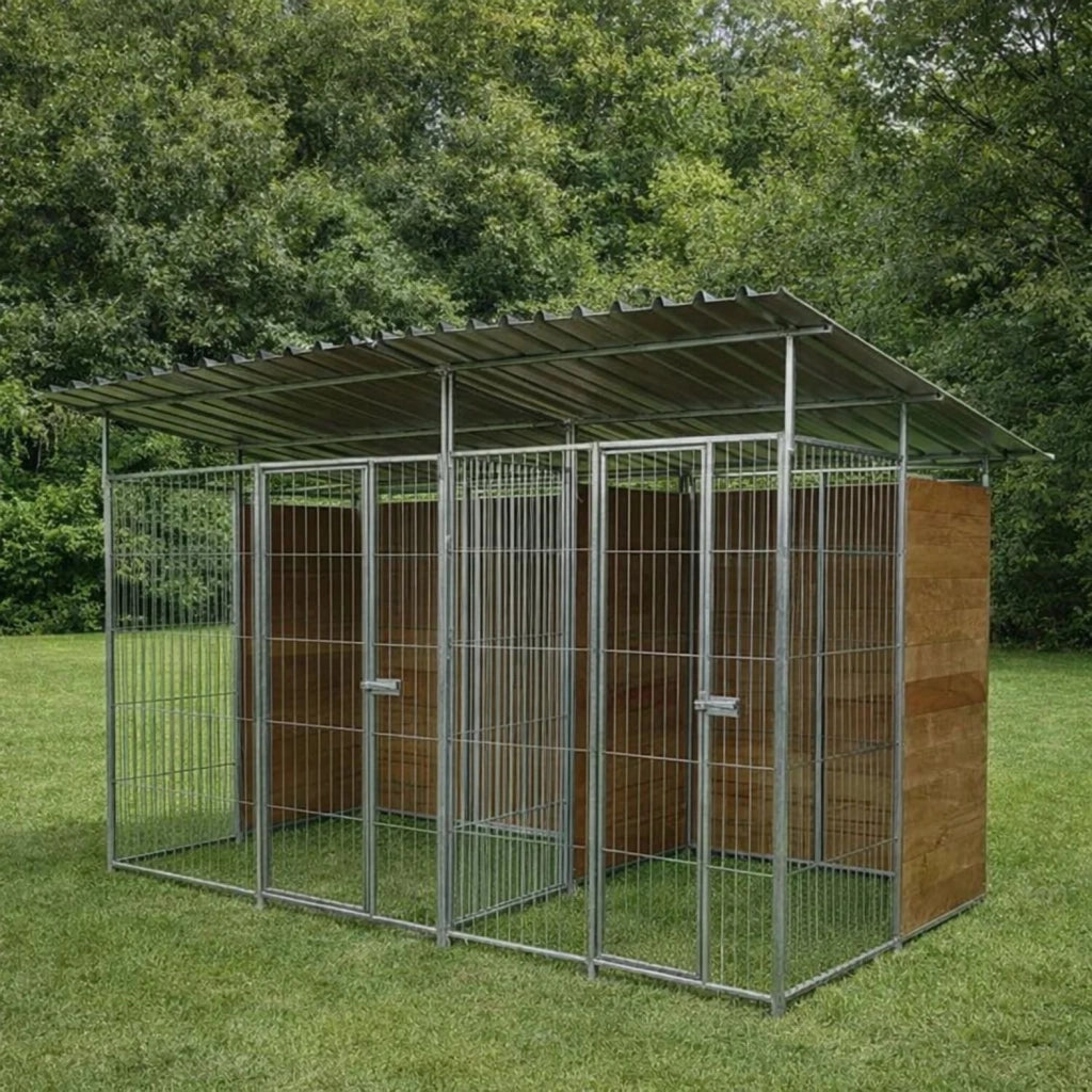 2 box per cani copertura e retro in legno zincatura a caldo ciascuno da 200x200xh180 cm