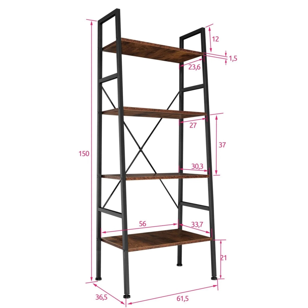 Libreria grande in stile industriale/vintage con 4 ripiani 150 cm marrone 08_0000264