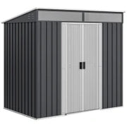Casetta da Giardino Porta Attrezzi con 4 Finestre e 2 Ganci, in Acciaio Zincato, 195x122x181.5 cm, Grigio