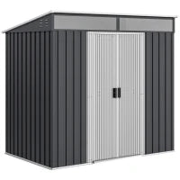 Casetta da Giardino Porta Attrezzi con 4 Finestre e 2 Ganci, in Acciaio Zincato, 195x122x181.5 cm, Grigio