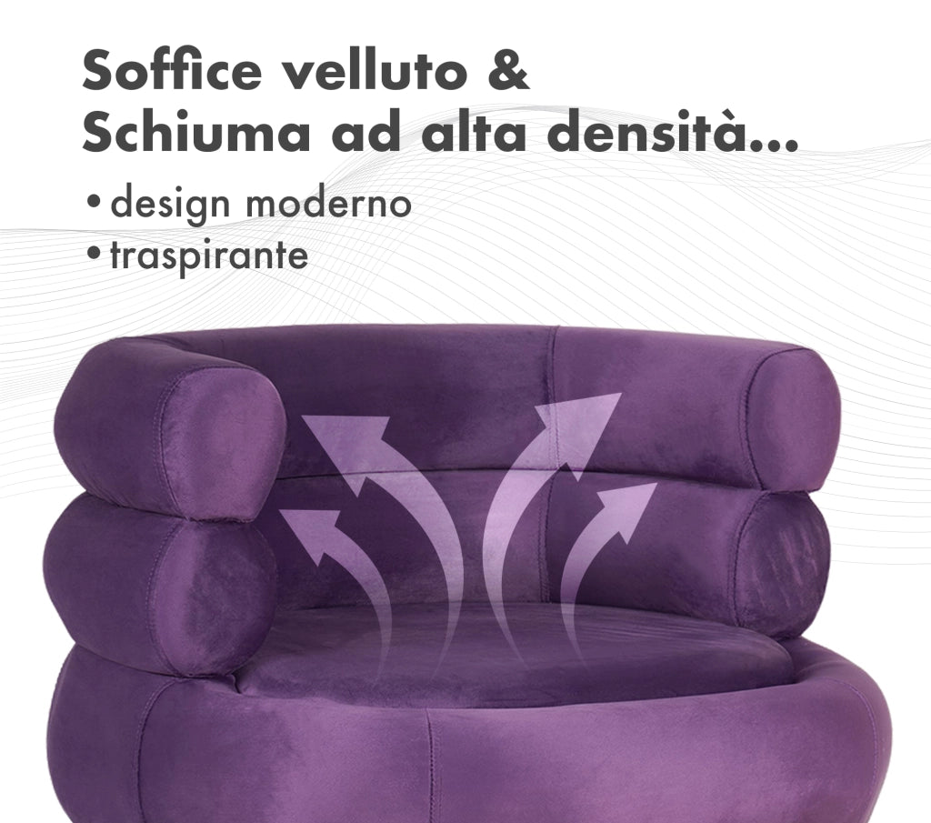 Poltrona Camera da Letto e Salotto in Velluto con Poggiapiedi Contenitore - Poltroncina Relax Moderna con Gambe in Metallo Placcato Oro - Design Moderno, Seduta Morbida con Cuscino - Sedia in Velluto - Viola
