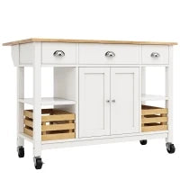Isola da cucina moderna con lati pieghevoli, spazio di conservazione multifunzionale, 120×45×90 cm, Legno naturale e Bianco