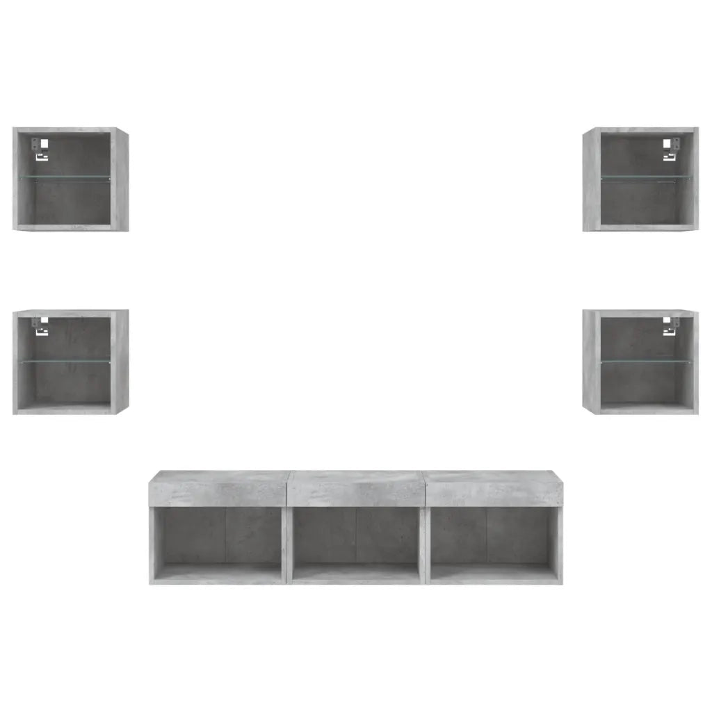 Mobili TV a Muro con LED 7pz | Armadietto TV | Mobile Porta TV Grigio Cemento Legno Multistrato